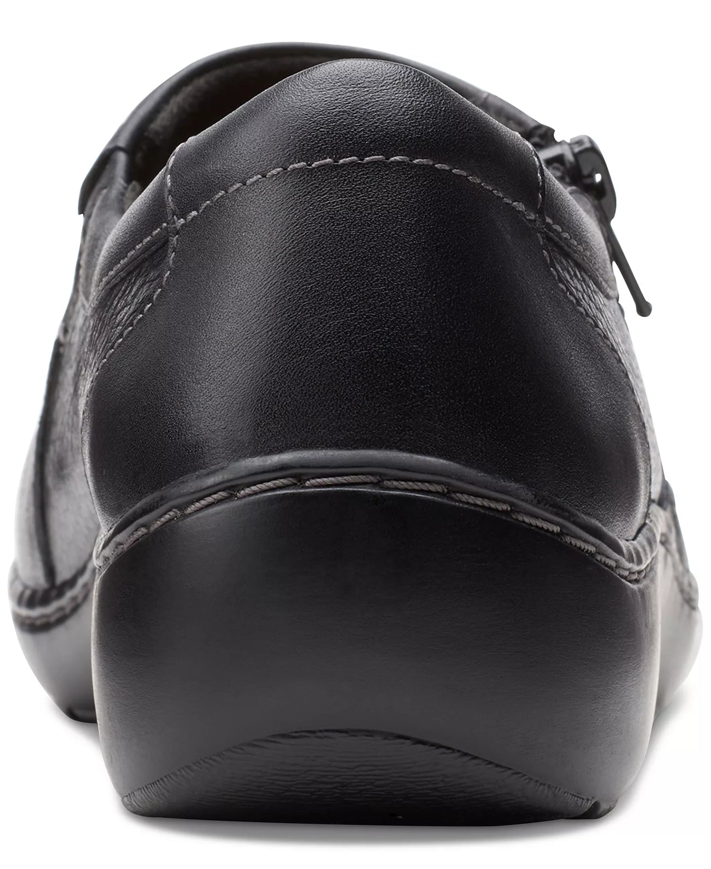 Clarks Cora Giny Loafer Women's 6.5 WIDE Flats Black Leather Slip On Ortholite Cushioned With Zip Closure