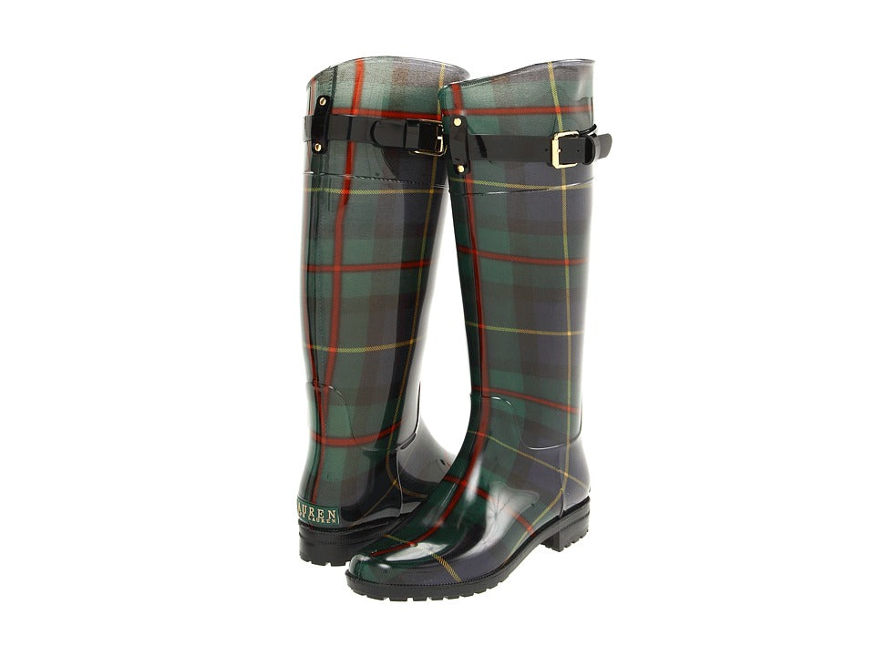 Lauren Ralph Lauren Lauren Women’s Rossalyn II Green Plaid Tall Rain Boot Wellies Heel Height 1" Round Toe Block Heel Sz. 5 Fits A 6.5
