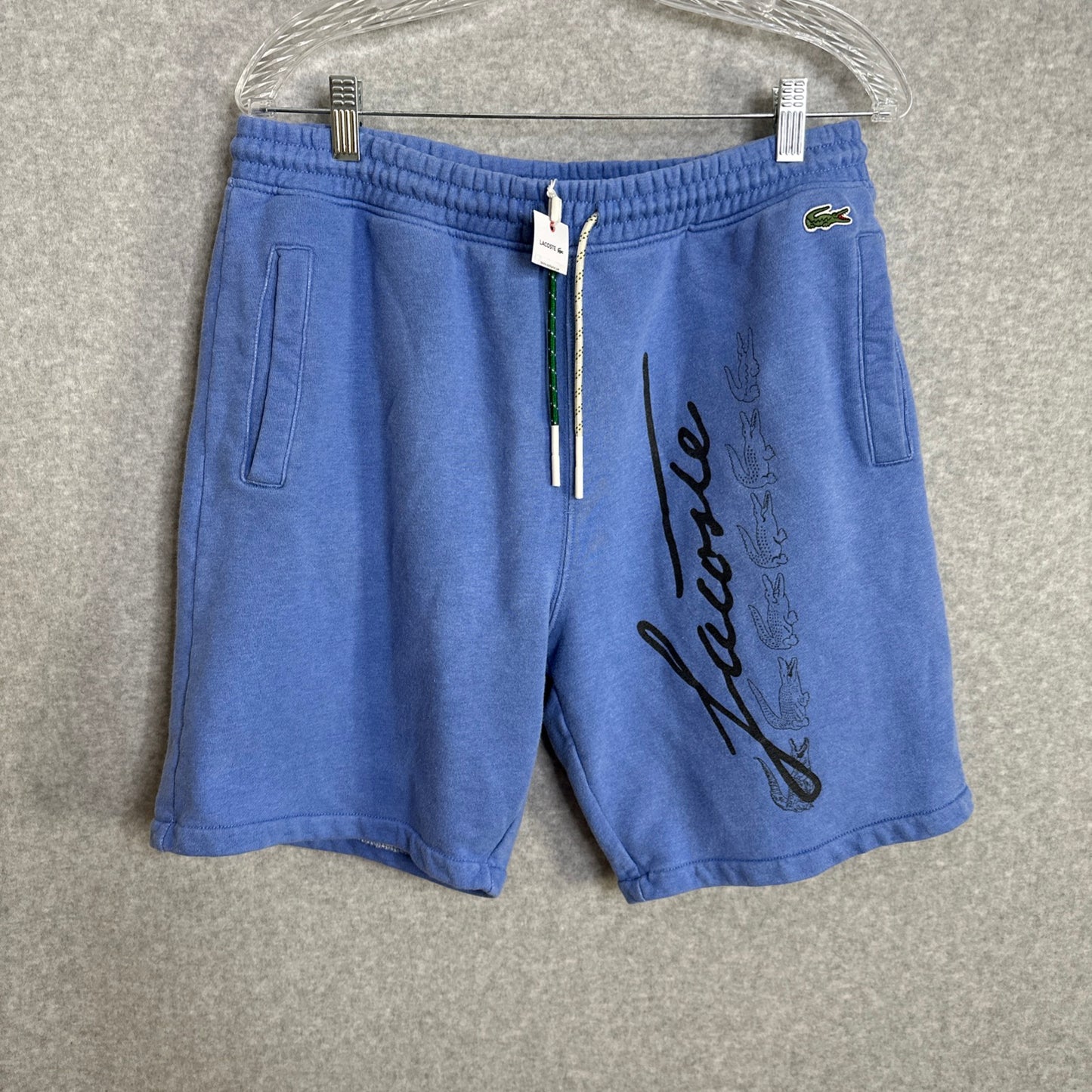 Lacoste Men's Signature Print Cotton Fleece Shorts Blue Size Large