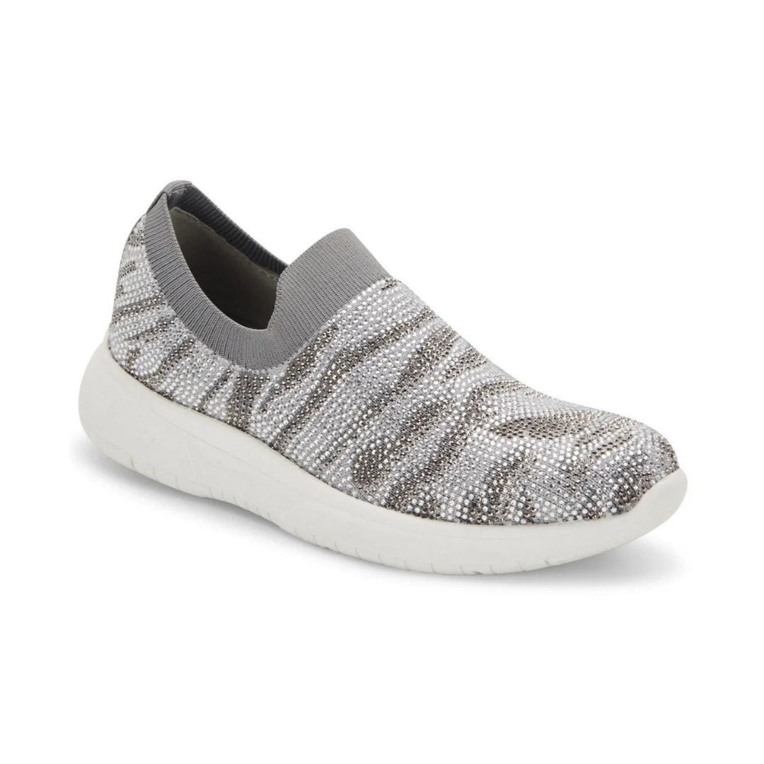 Gray slip-on sneaker with rhinestone pattern on a white background