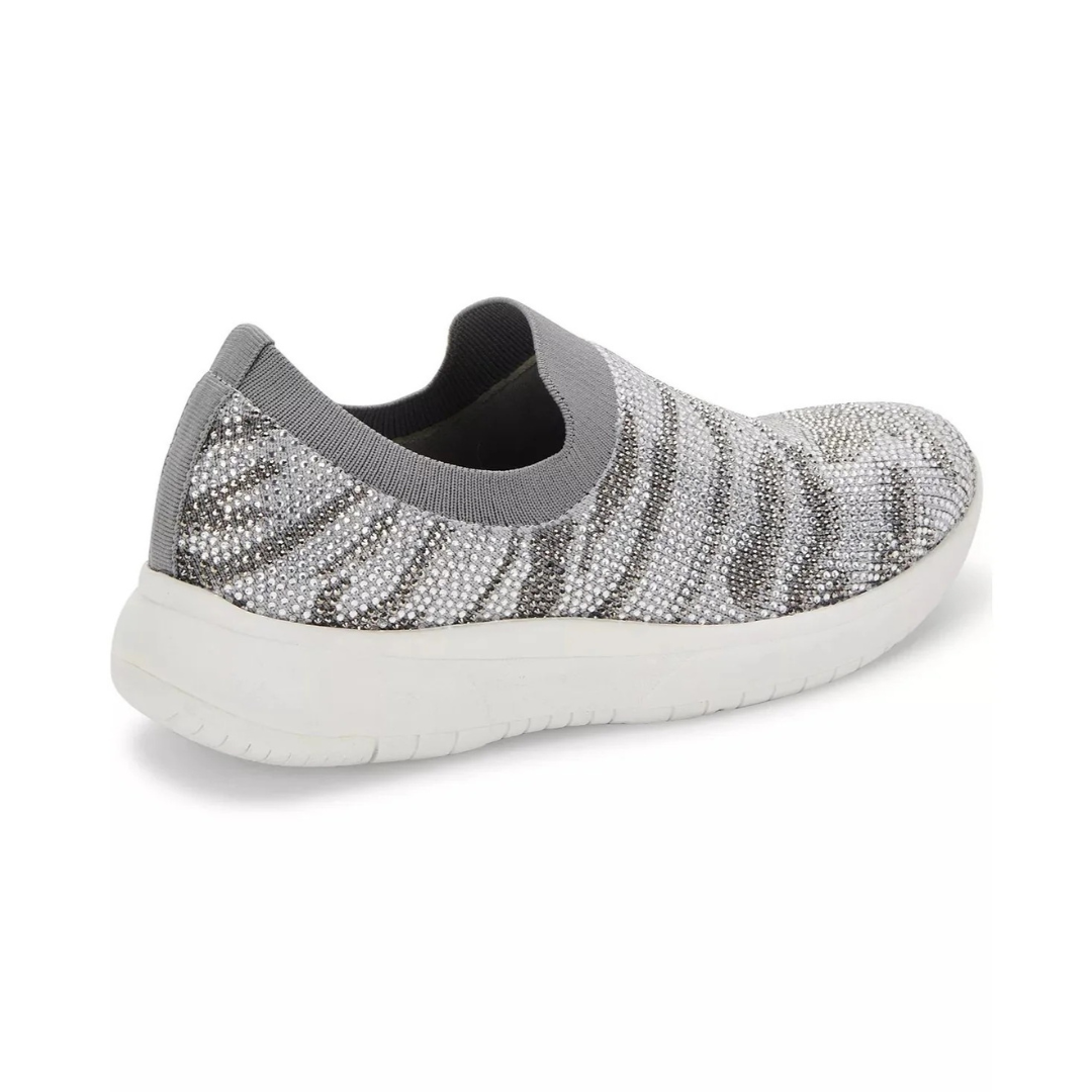 Gray slip-on sneaker with rhinestone embellishments on a white background