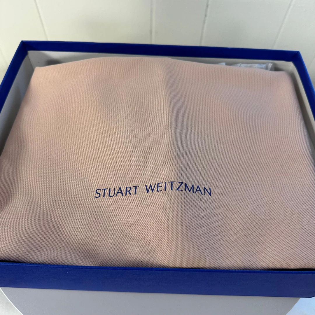 Stuart Weitzman shoebox with beige protective dust bag
