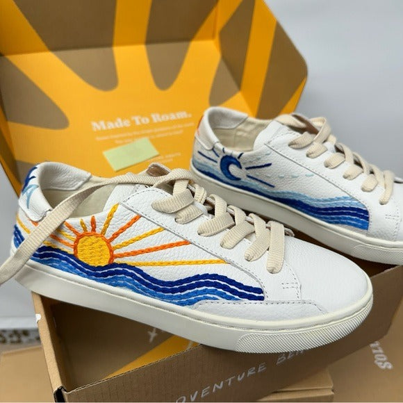 Soludos Leather Sneakers Women's Size 5.5 US Ortholite Insole Sunrise Sunset