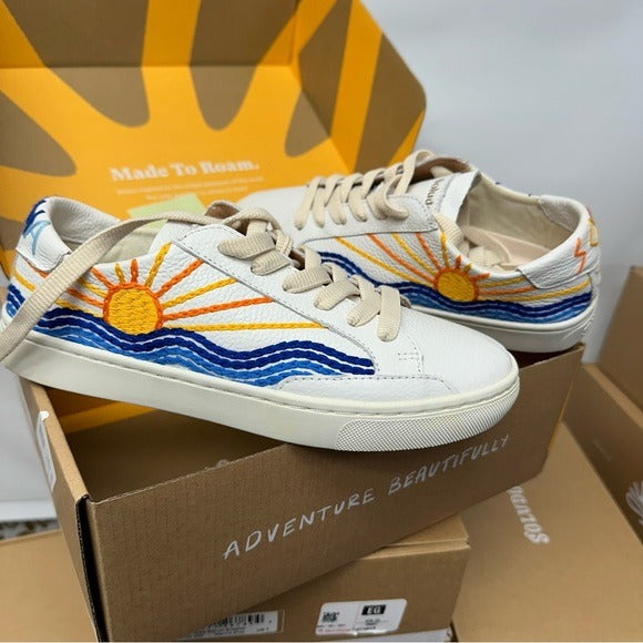 Soludos Leather Sneakers Women's Size 5.5 US Ortholite Insole Sunrise Sunset