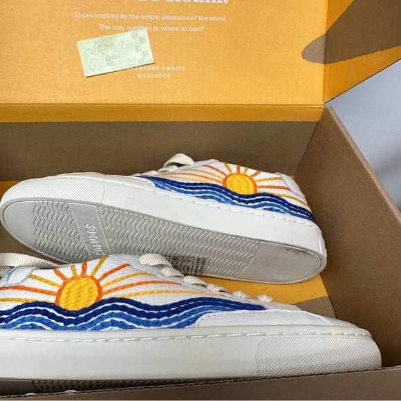 Soludos Leather Sneakers Women's Size 5.5 US Ortholite Insole Sunrise Sunset
