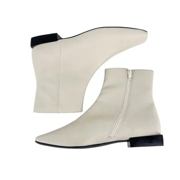 Paolo Linea Rad Faux Leather Boots Women's Size 8 Bootie Square Toe Side Zip Cream