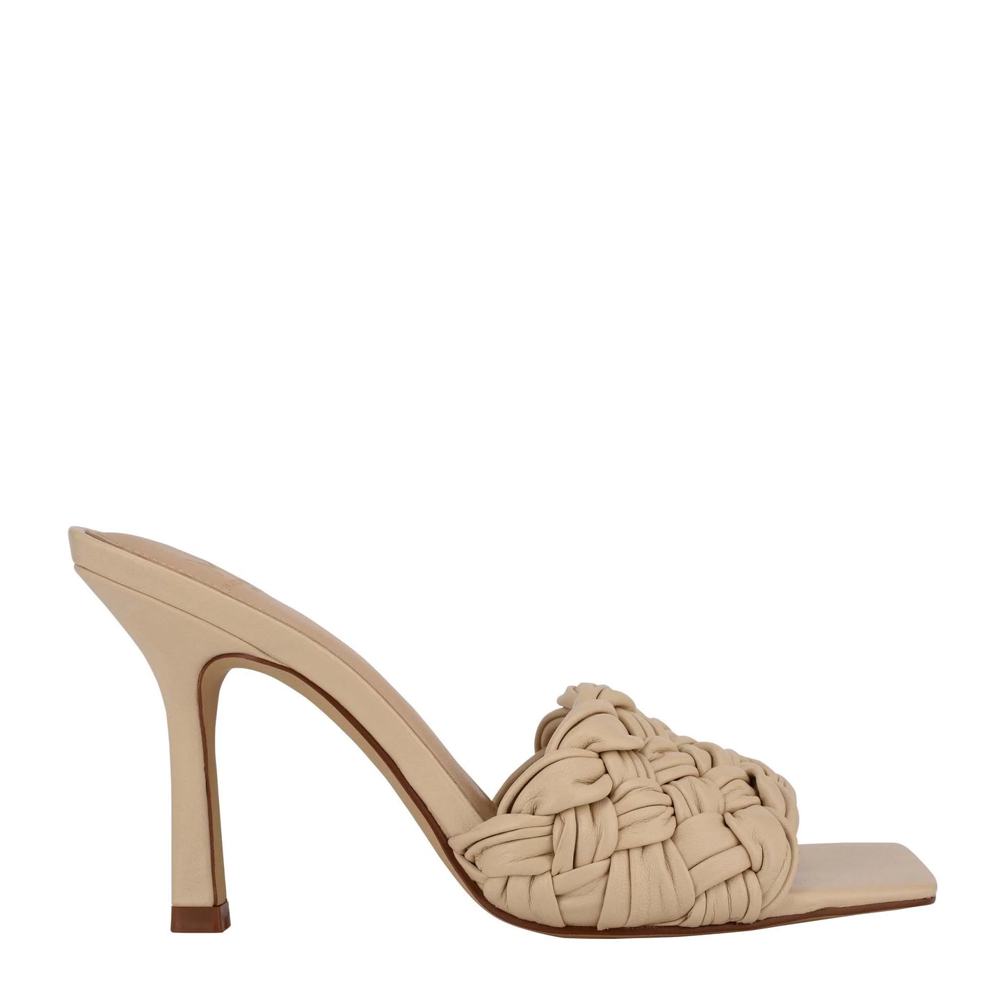 Marc Fisher High Heel Women's 9M Side Leather Sandal Black Draya Woven