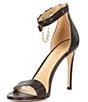 Sz. 9 Michael Michael Kors Women's Hamilton Chain Ankle-Strap Dress Sandals 4" Stacked Heel Square Toe Back Zip Closure Buckle Ankle Strap Leather Upper  Retail $165.00