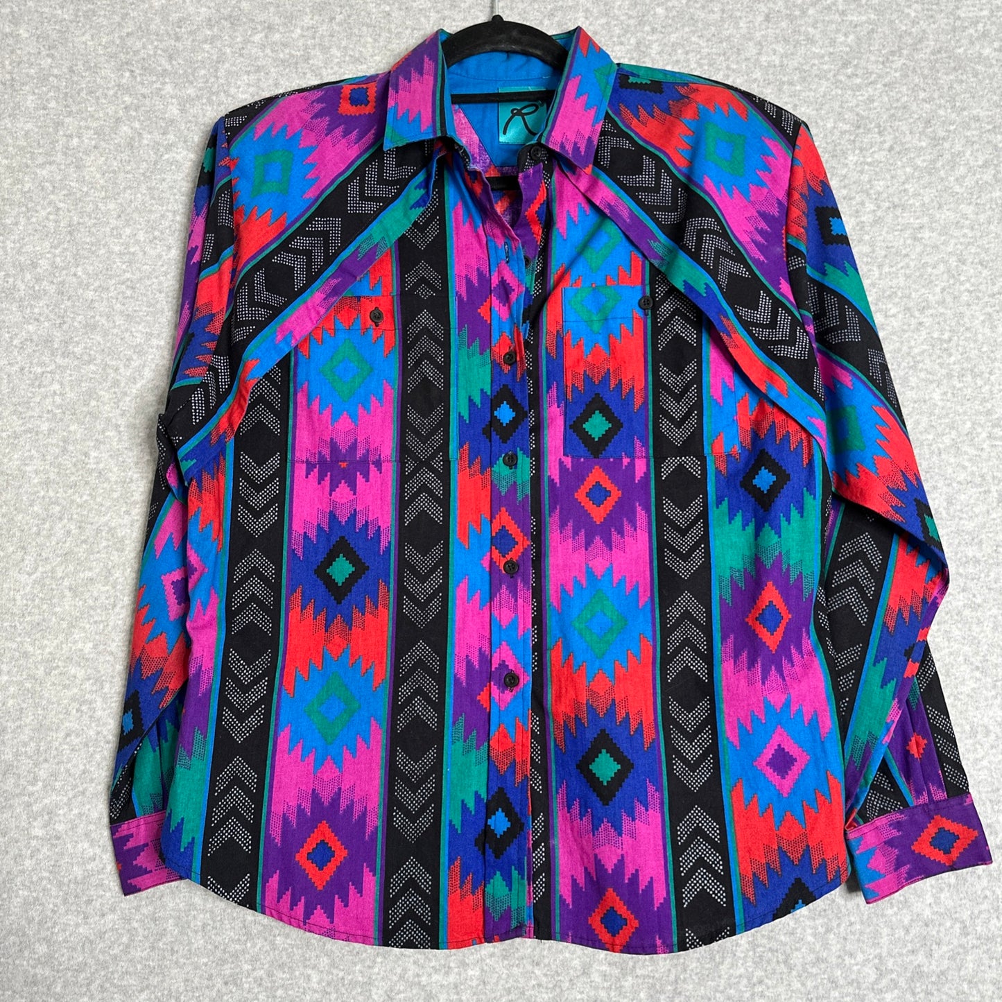 Vintage Roper Frontier Series Womens Southwestern Aztec Geometric Motif Button Front Top Size Large