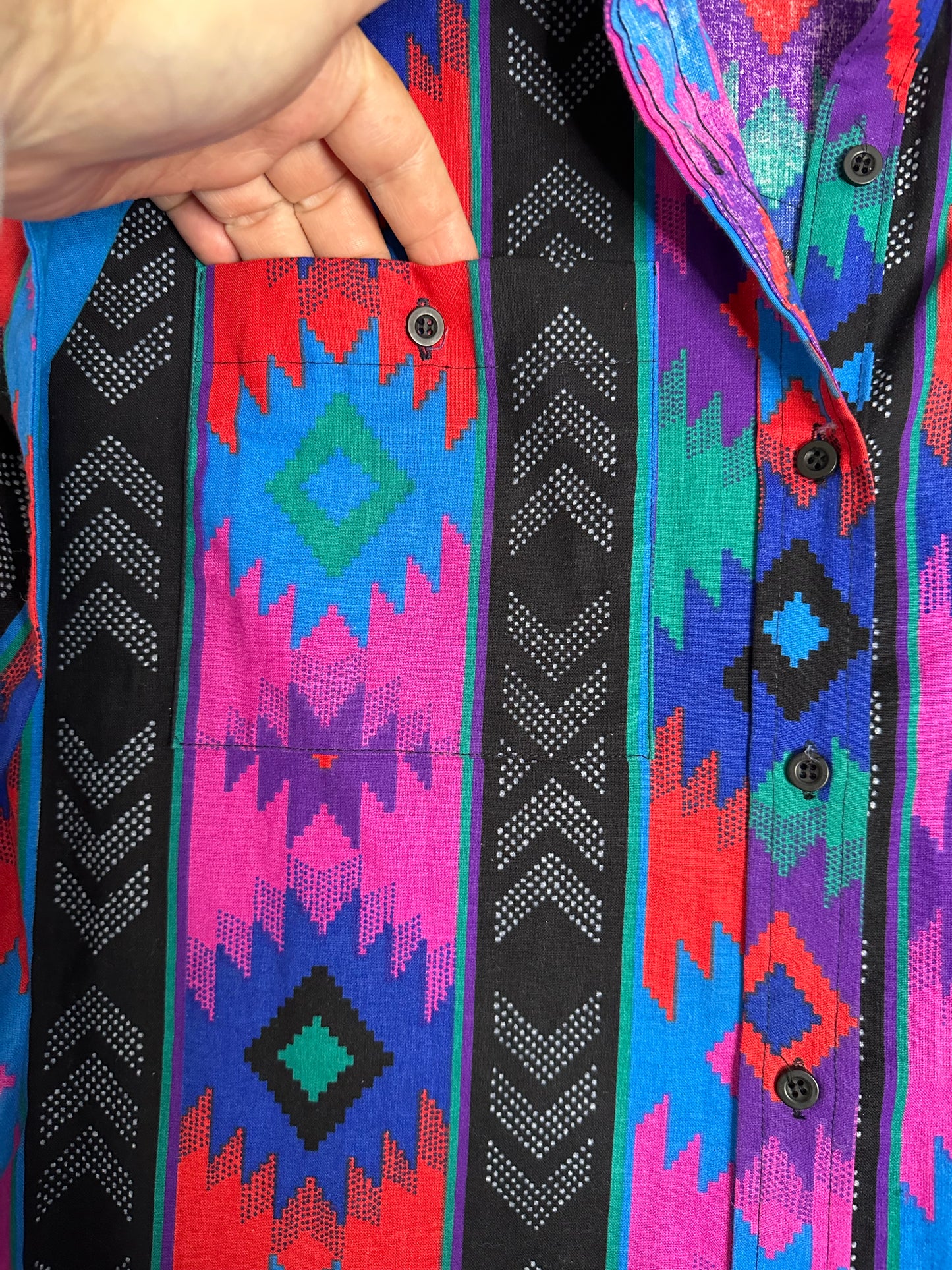 Vintage Roper Frontier Series Womens Southwestern Aztec Geometric Motif Button Front Top Size Large