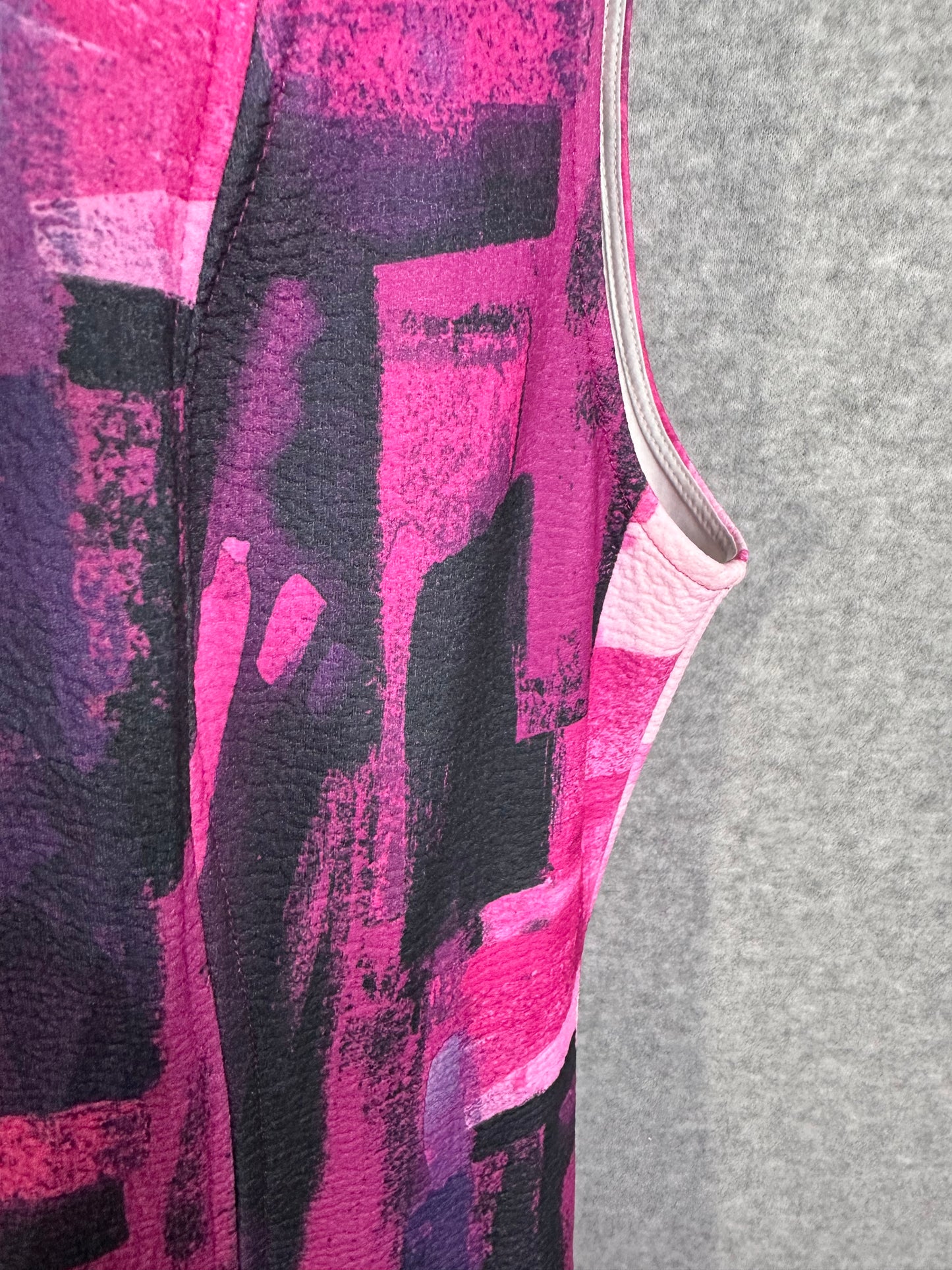 Natori Brushstroke Magenta Pleated Fit & Flare Dress Women's Size 16