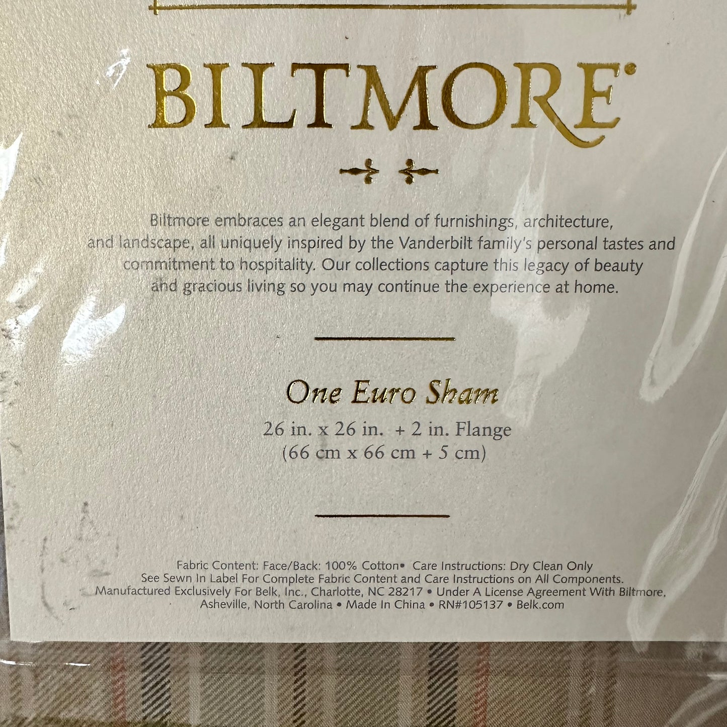Biltmore Estate Euro Sham 26" Plaid 2" Flange Rosalee Pattern Bundle Of Three
