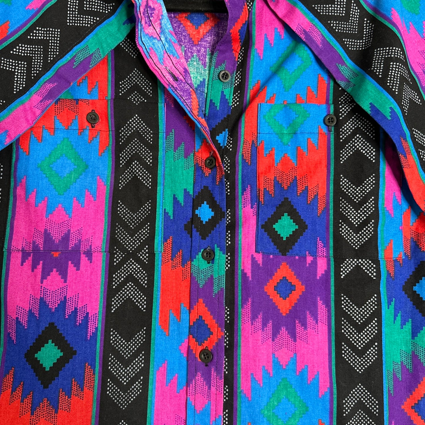Vintage Roper Frontier Series Womens Southwestern Aztec Geometric Motif Button Front Top Size Large