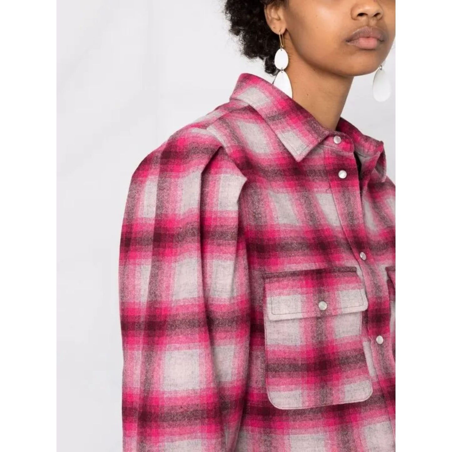Isabel Marant Étoile Reosi Button-Down Shirt Flannel Women's Sz. 2 Plaid Pink And Gray