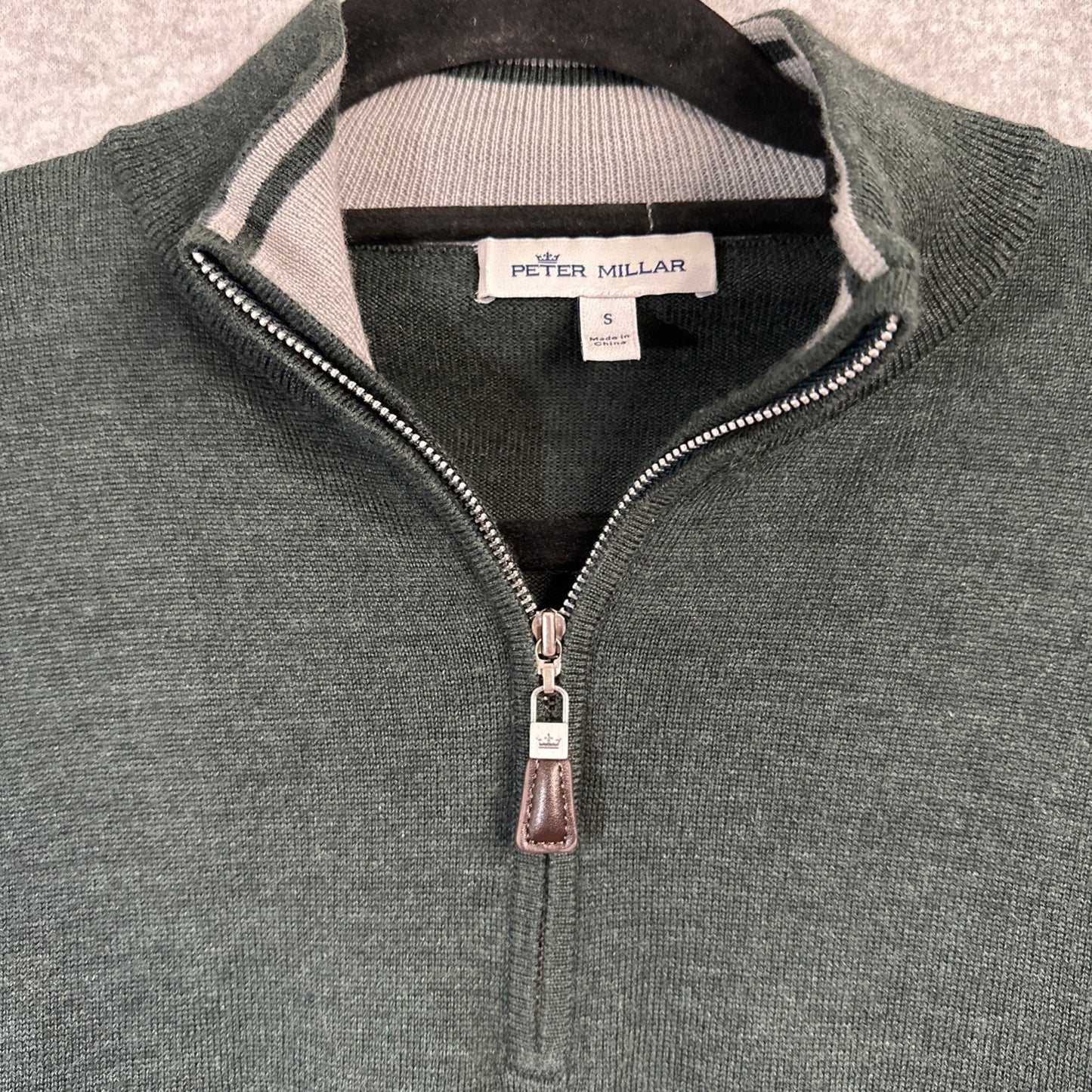 Peter Millar Men's Crown Soft Merino Silk Quarter Zip Sweater Size Small Olive