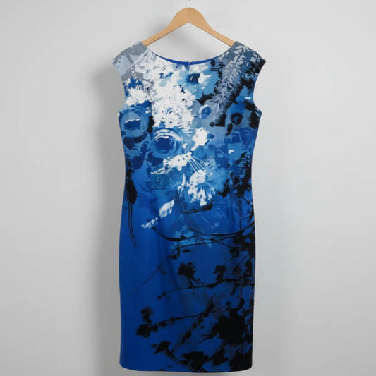 Kay Unger Abstract Floral Velvet Sheath Dress Silk Blend Women's Size 16