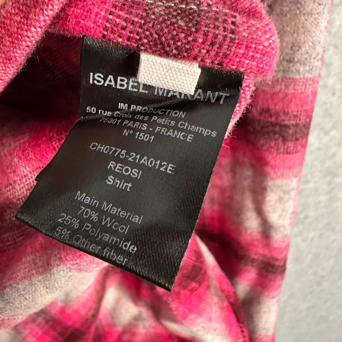 Isabel Marant Étoile Reosi Button-Down Shirt Flannel Women's Sz. 2 Plaid Pink And Gray