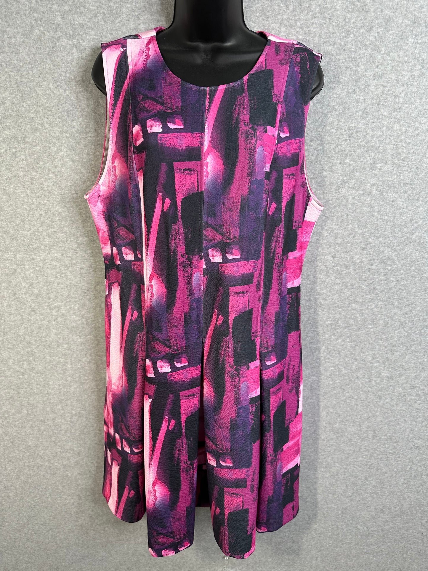 Natori Brushstroke Magenta Pleated Fit & Flare Dress Women's Size 16