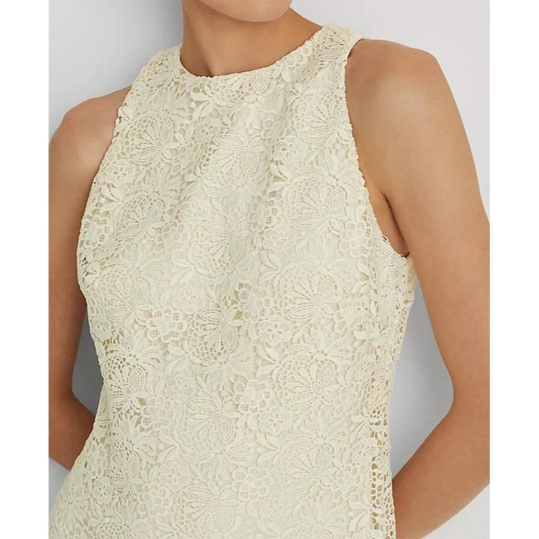 Lauren Ralph Lauren Sleeveless Lace Cocktail Dress Pale Cream Women's Size 8