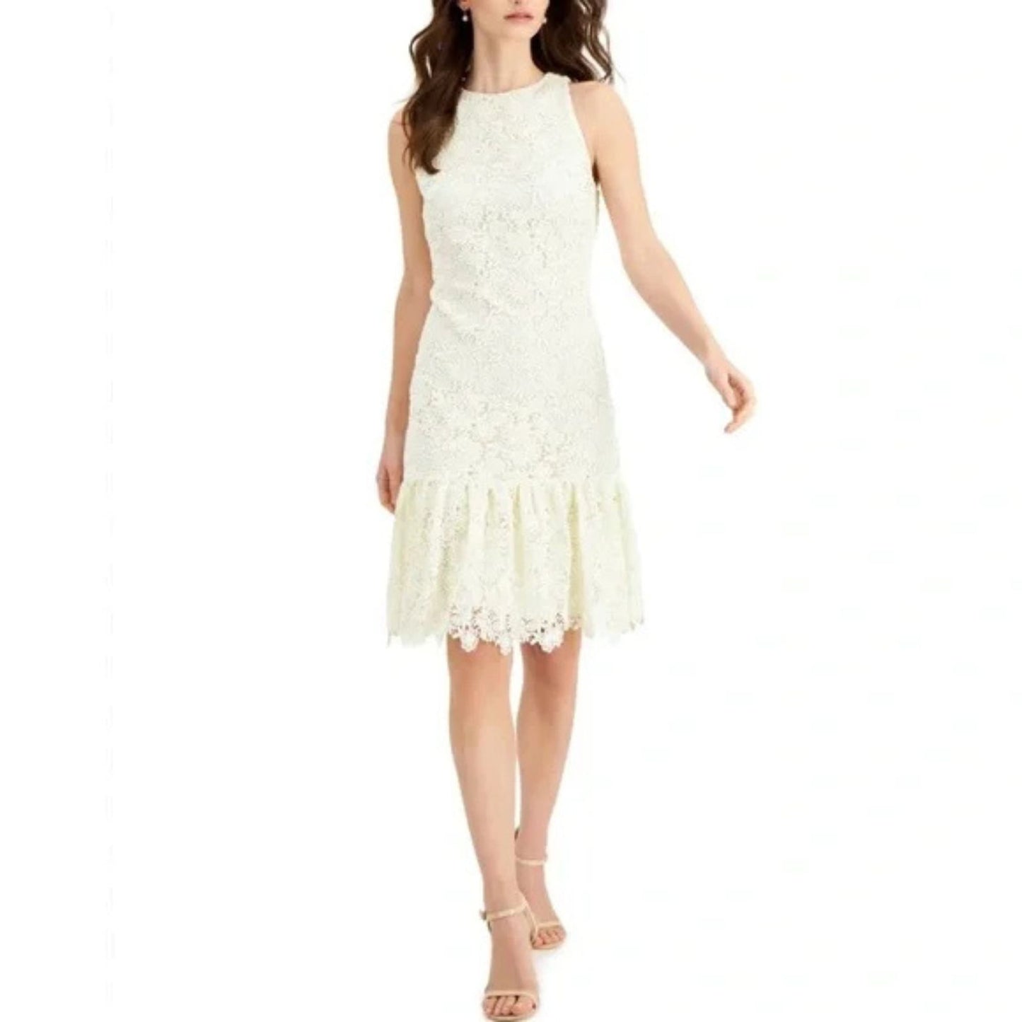 Lauren Ralph Lauren Sleeveless Lace Cocktail Dress Pale Cream Women's Size 8