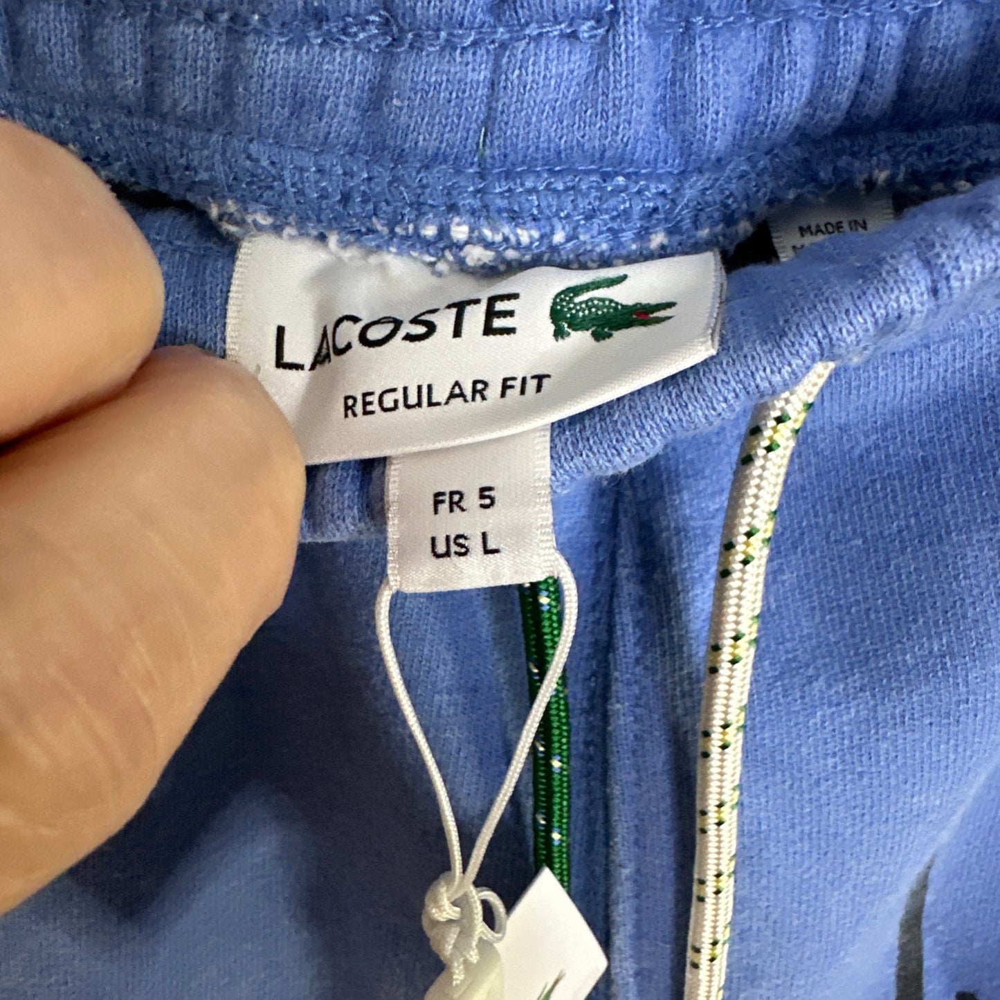 Lacoste Men's Signature Print Cotton Fleece Shorts Blue Size Large