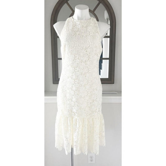 Lauren Ralph Lauren Sleeveless Lace Cocktail Dress Pale Cream Women's Size 8