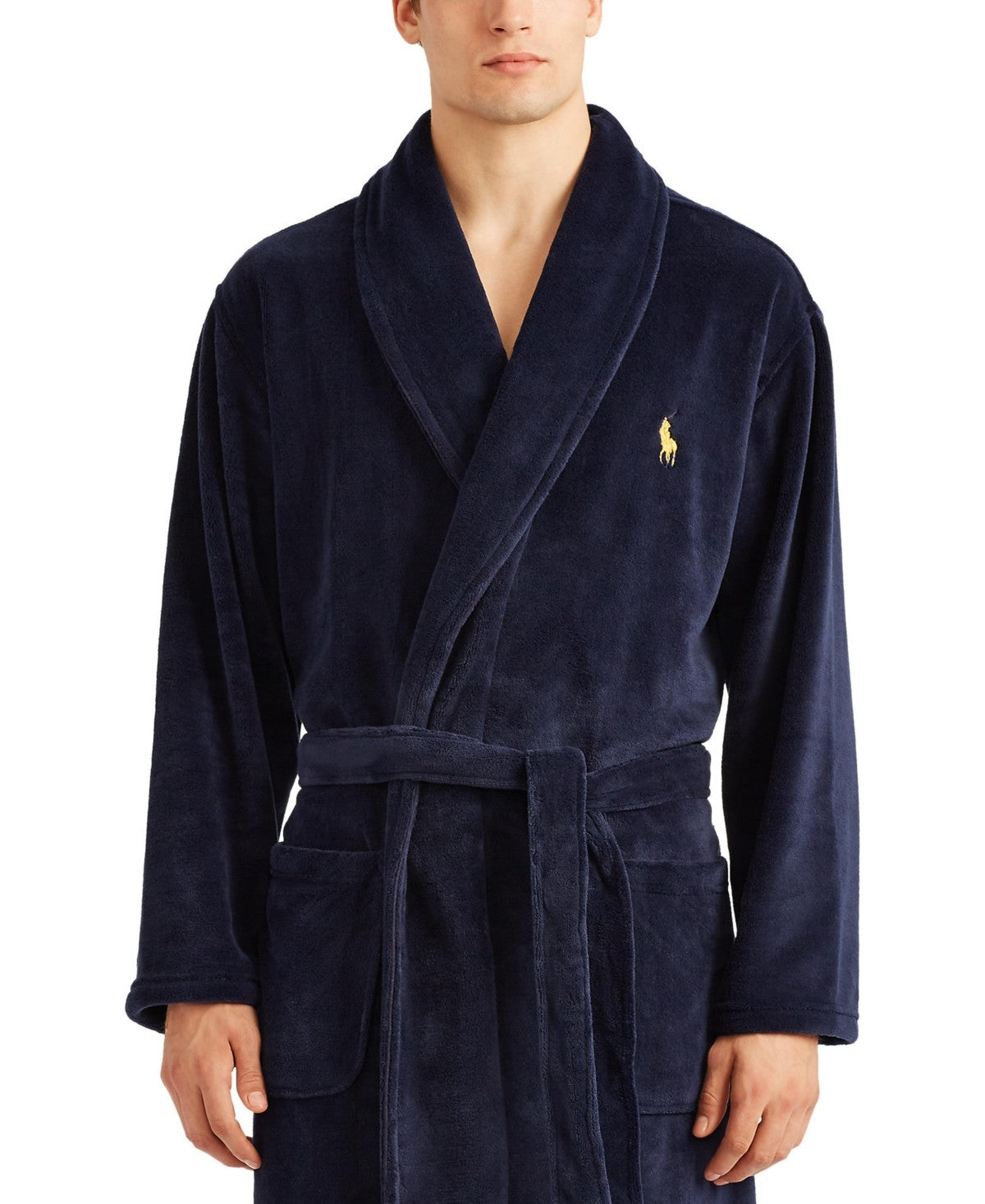 Polo Ralph Lauren Microfiber Plush Robe Men's L / XL Navy Shawl Collar Big Pony