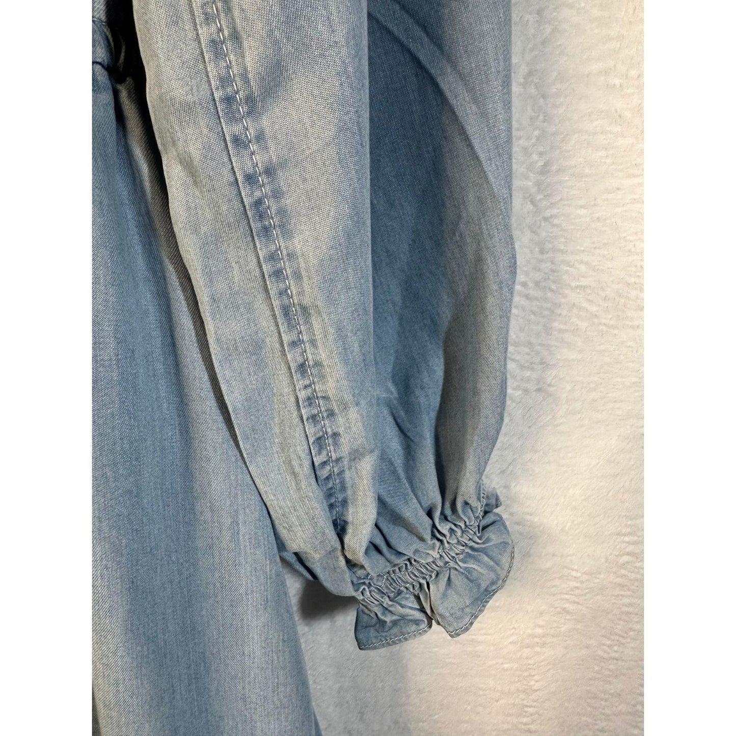 Lauren Ralph Lauren Smocked Ruffle Denim Dress Women's Size 6 Side On-Seam Pockets
