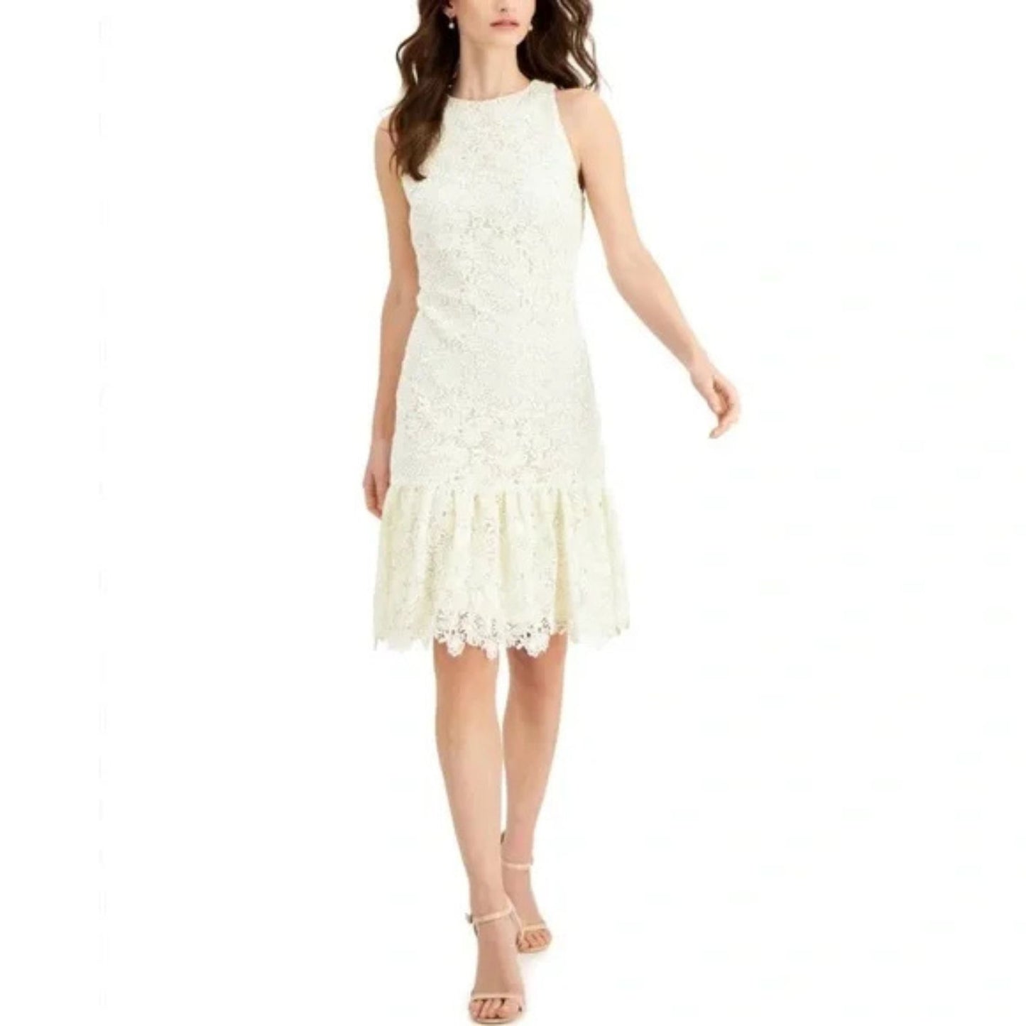 Lauren Ralph Lauren Sleeveless Lace Cocktail Dress Pale Cream Women's Size 8
