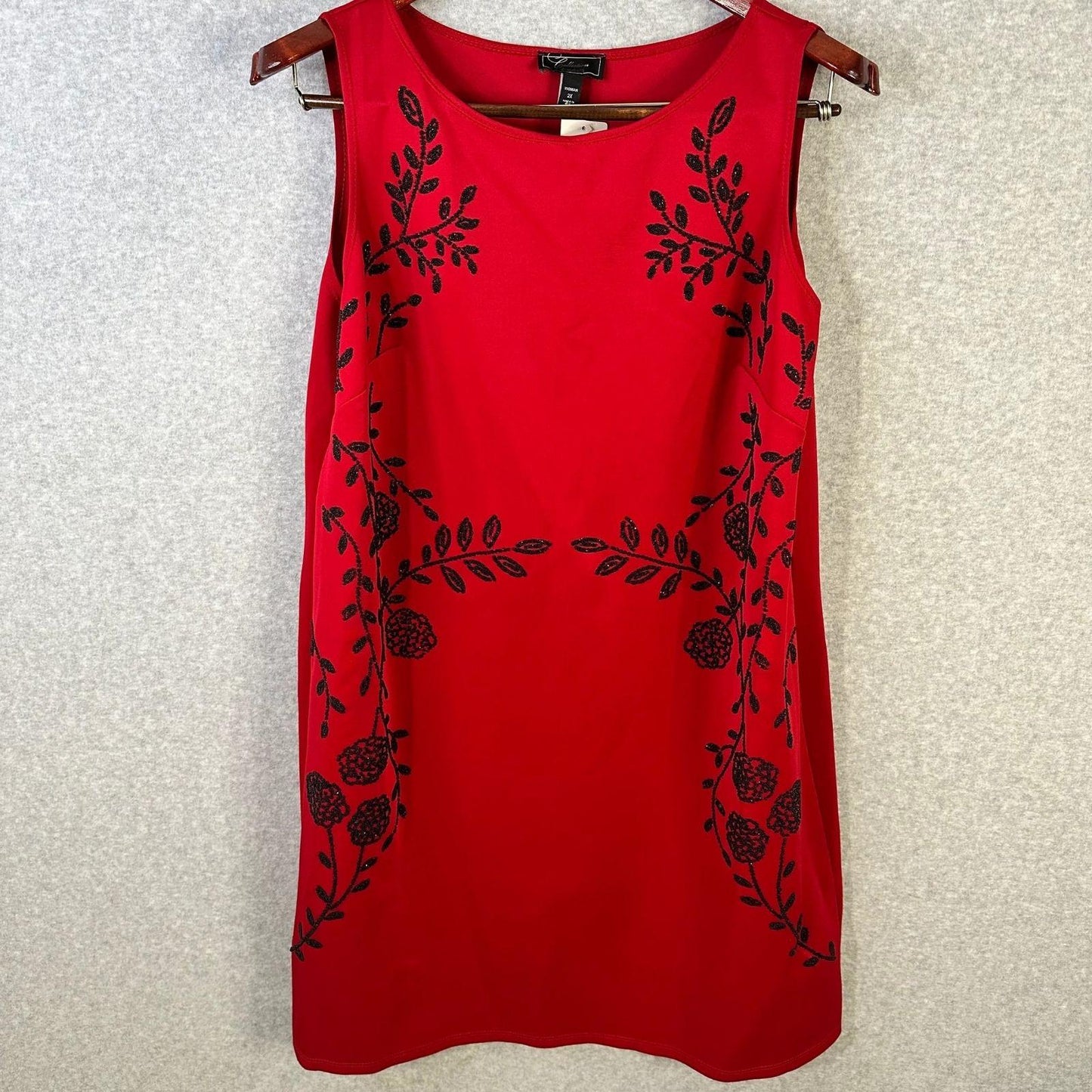 Collection Dressbarn Sleeveless Beaded Red & Black Dress Women's 2X