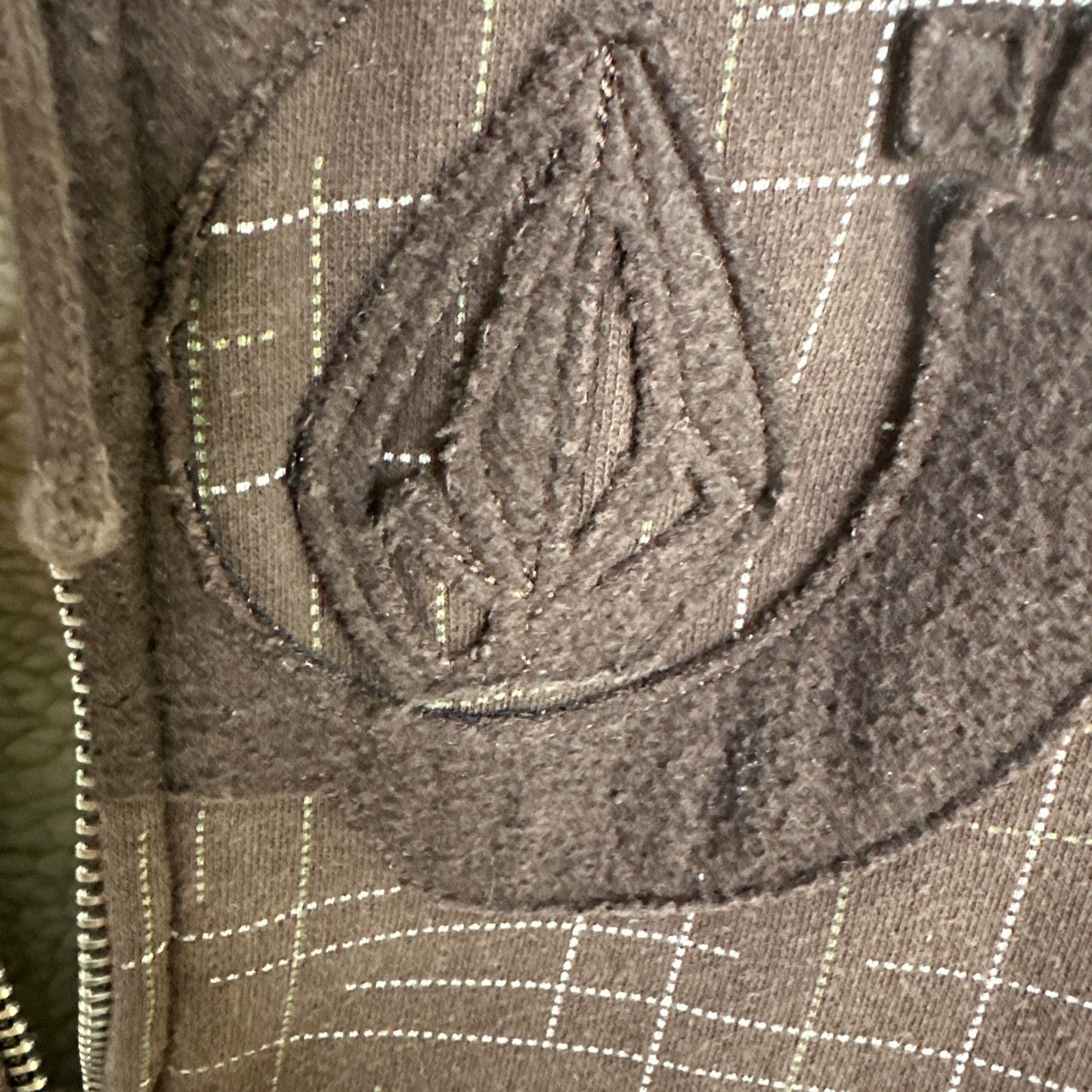 Volcom Vintage Men's Brown Fleece Geometric Graphic Print Zippered Hoodie Mens XXL