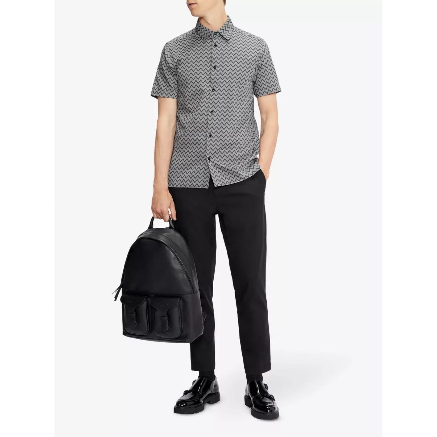 Ted Baker London BORDUP Zig Zag Pattern Cotton Short Sleeve Shirt Men's Ted Size 4 - US Size Large