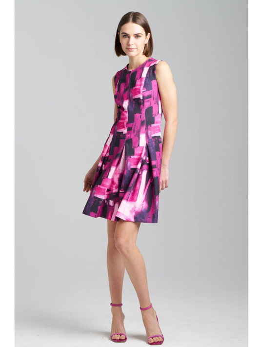 Natori Brushstroke Pleated Fit & Flare Dress Women's Size 16