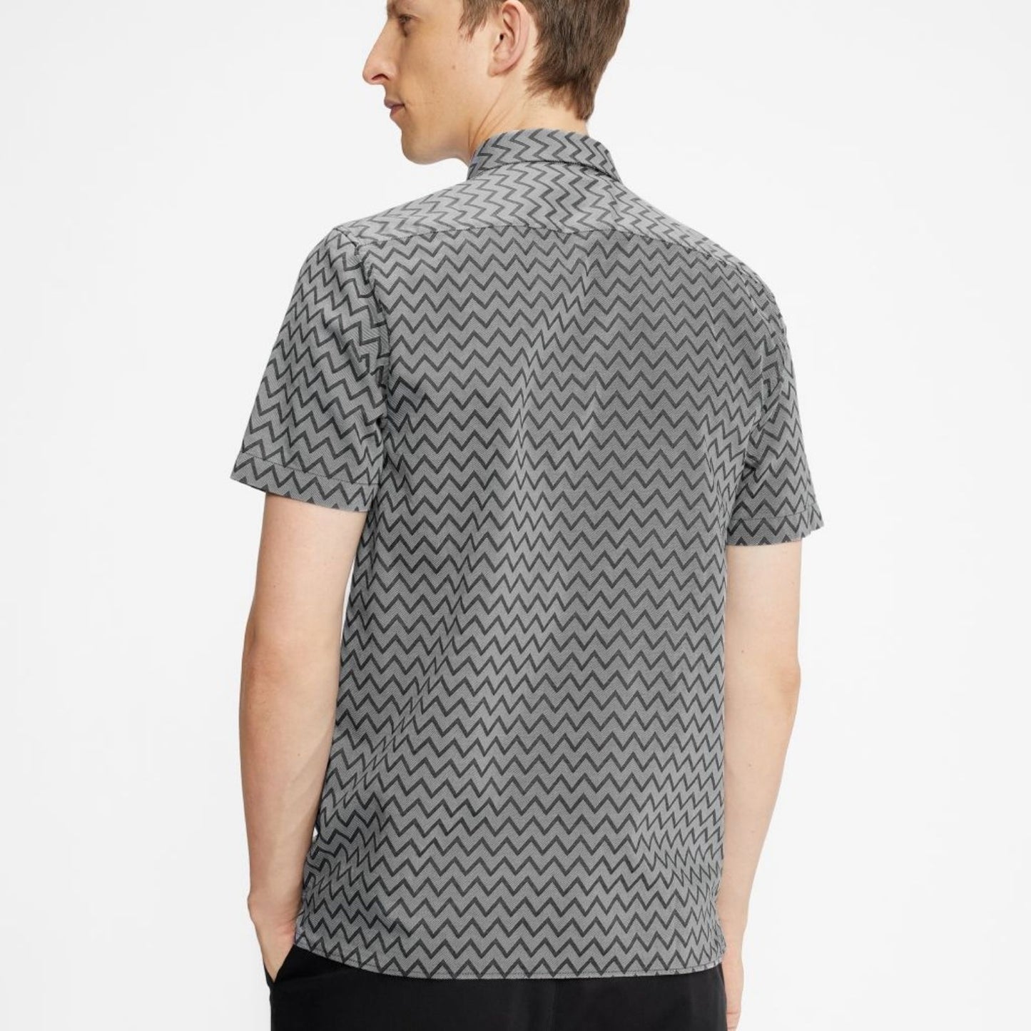 Ted Baker London BORDUP Zig Zag Pattern Cotton Short Sleeve Shirt Men's Ted Size 4 - US Size Large