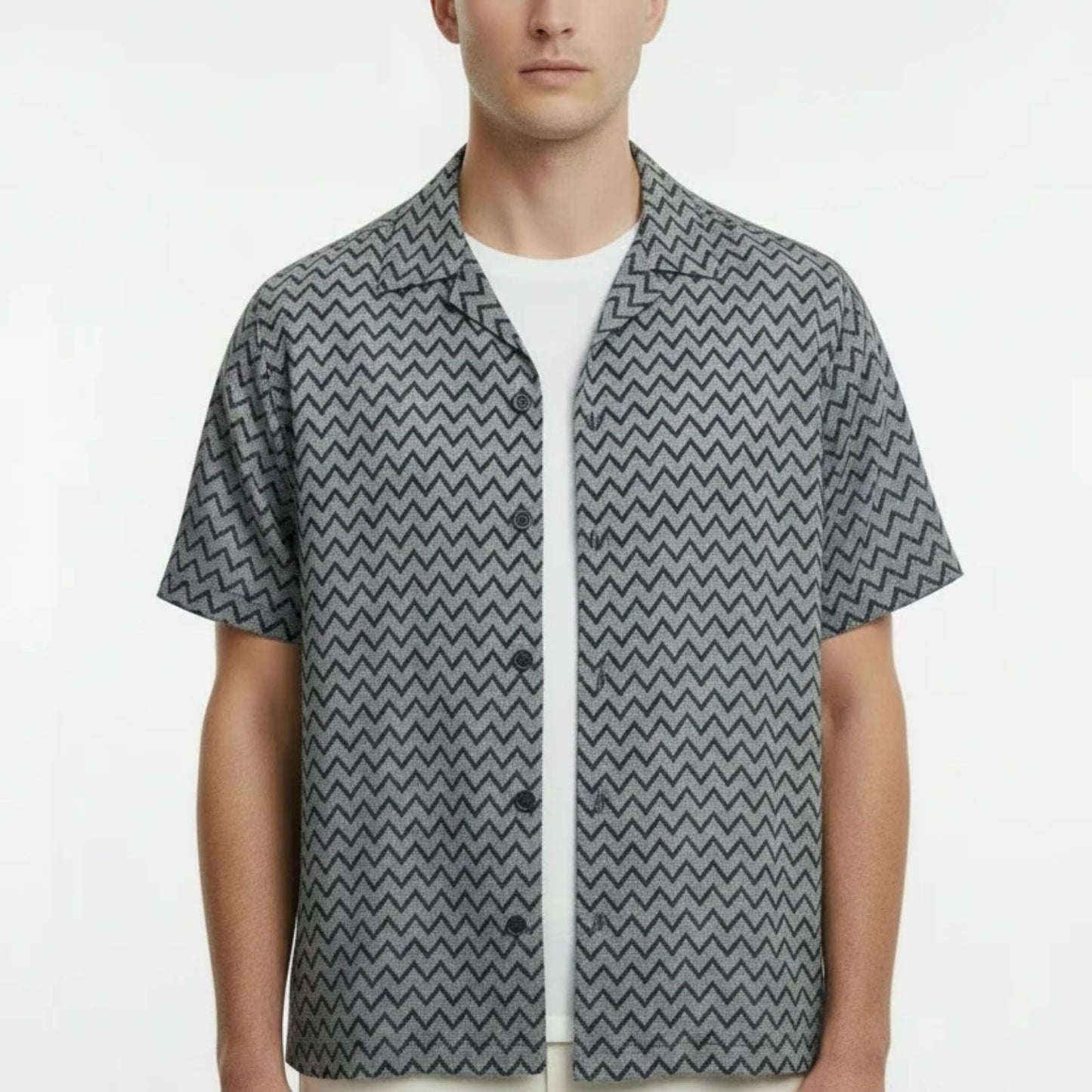 Ted Baker London BORDUP Zig Zag Pattern Cotton Short Sleeve Shirt Men's Ted Size 4 - US Size Large