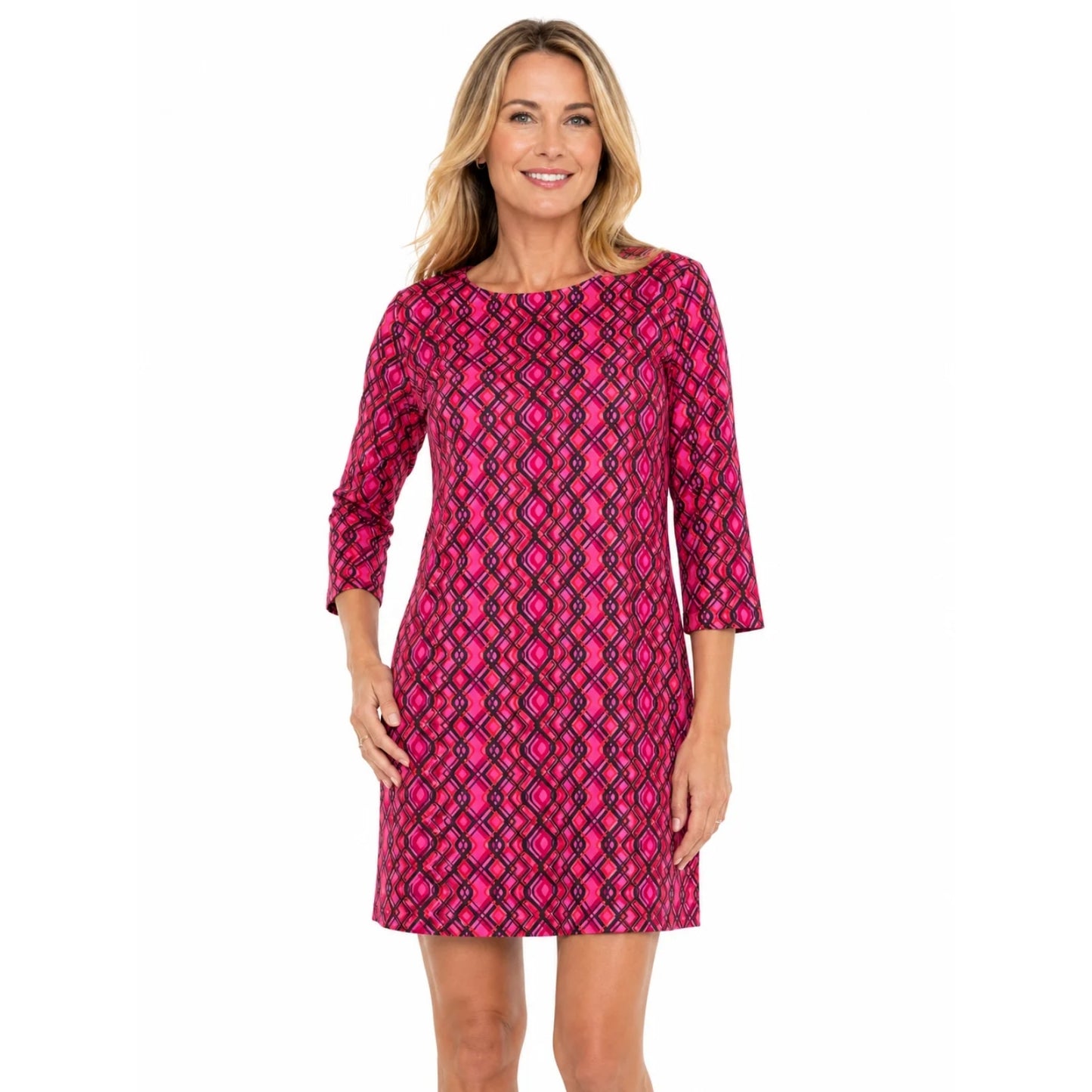 Doncaster Collection Women's Geometric Pattern 3/4 Sleeve Shift Dress Size 8