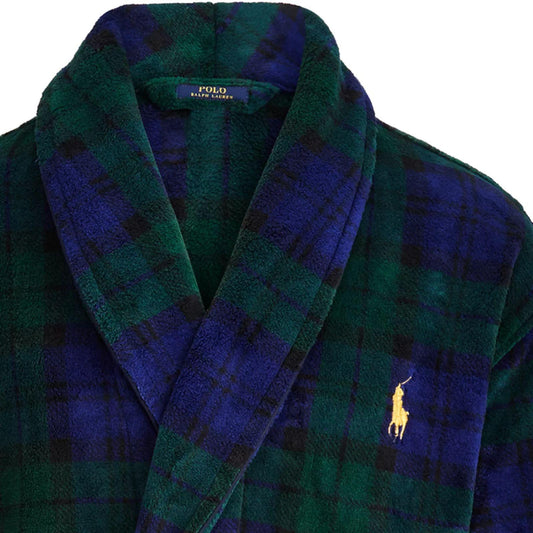 Polo Ralph Lauren Men's Microfiber Plush Robe Large - Extra Large Blackwatch Plaid Big Pony