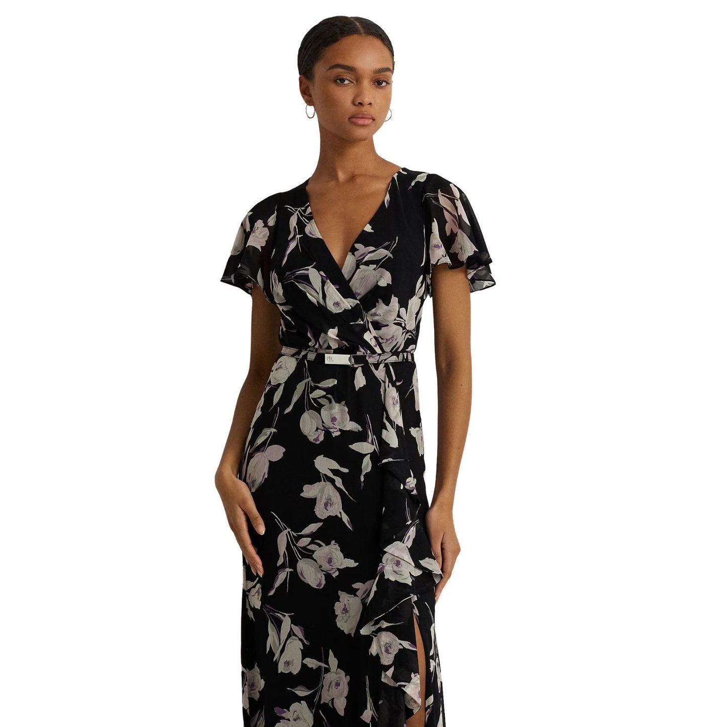 Lauren Ralph Lauren Floral Flutter-Sleeve Gown Size 6