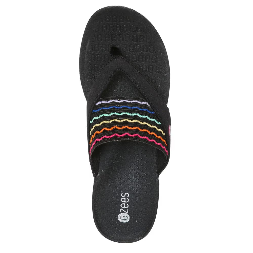 Bzees Cabana Thong Sandals Women's 7.5 WIDE Black Washable