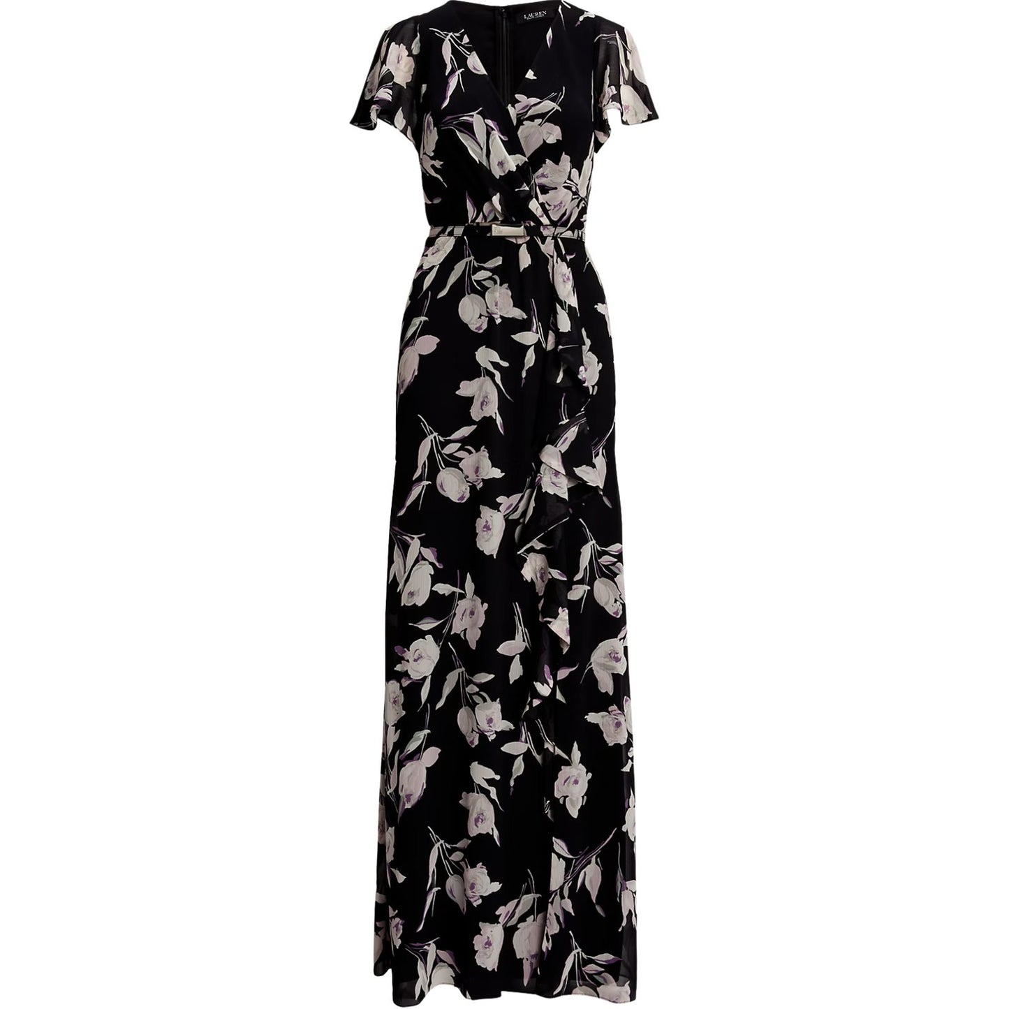 Lauren Ralph Lauren Floral Flutter-Sleeve Gown Size 6