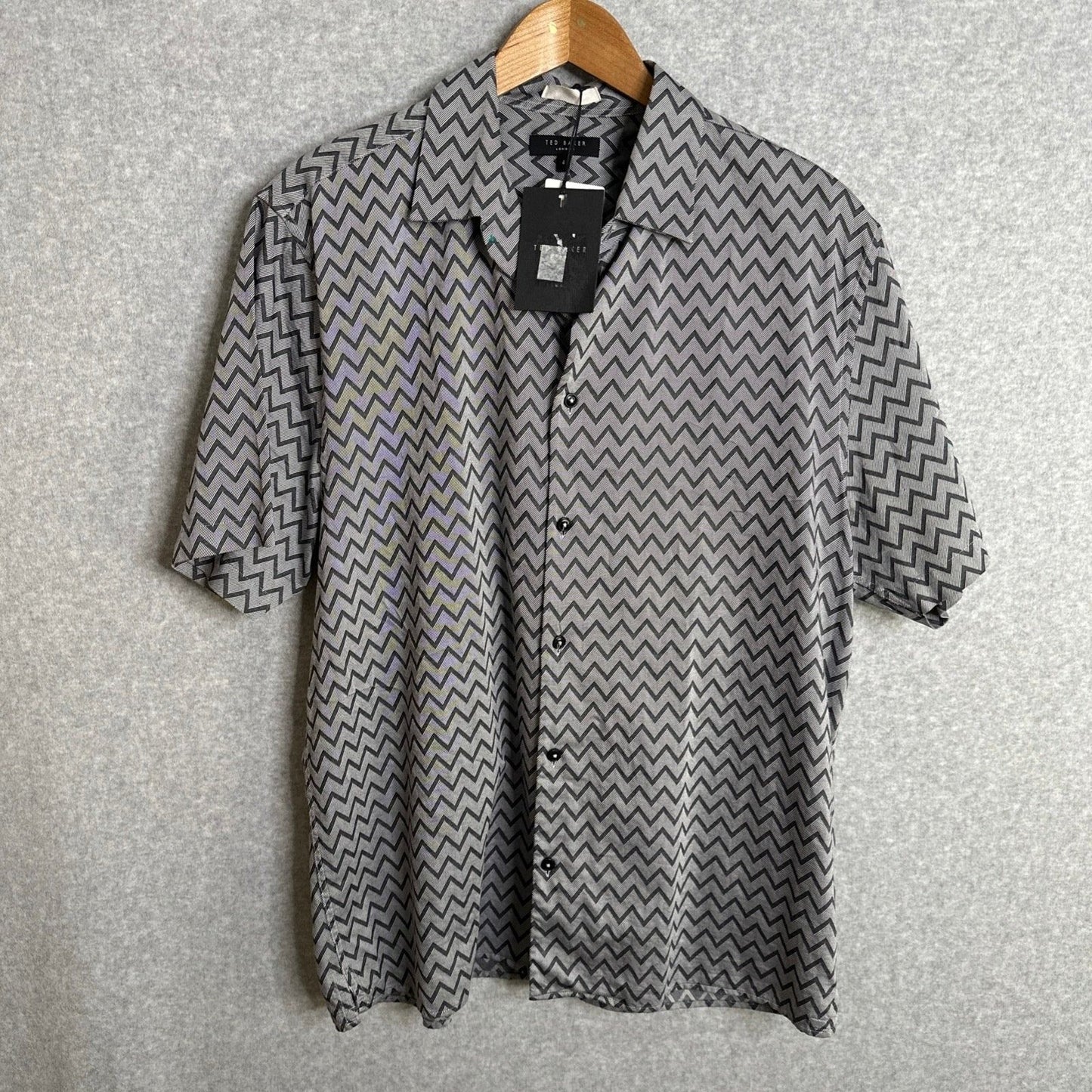 Ted Baker London BORDUP Zig Zag Pattern Cotton Short Sleeve Shirt Men's Ted Size 4 - US Size Large