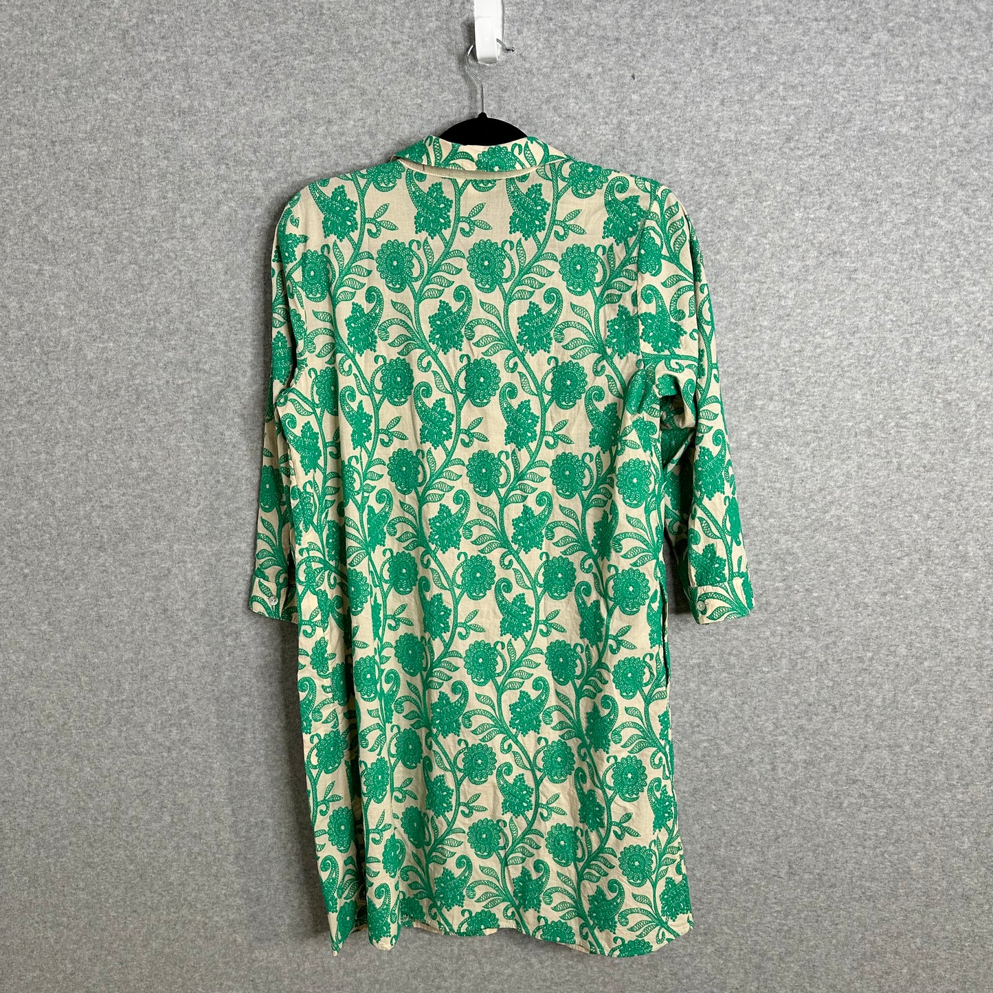 J. Jill Embroidered A-Line Midi Shirtdress Women's Small 3/4 Sleeve Pockets French Beige & Aquamarine