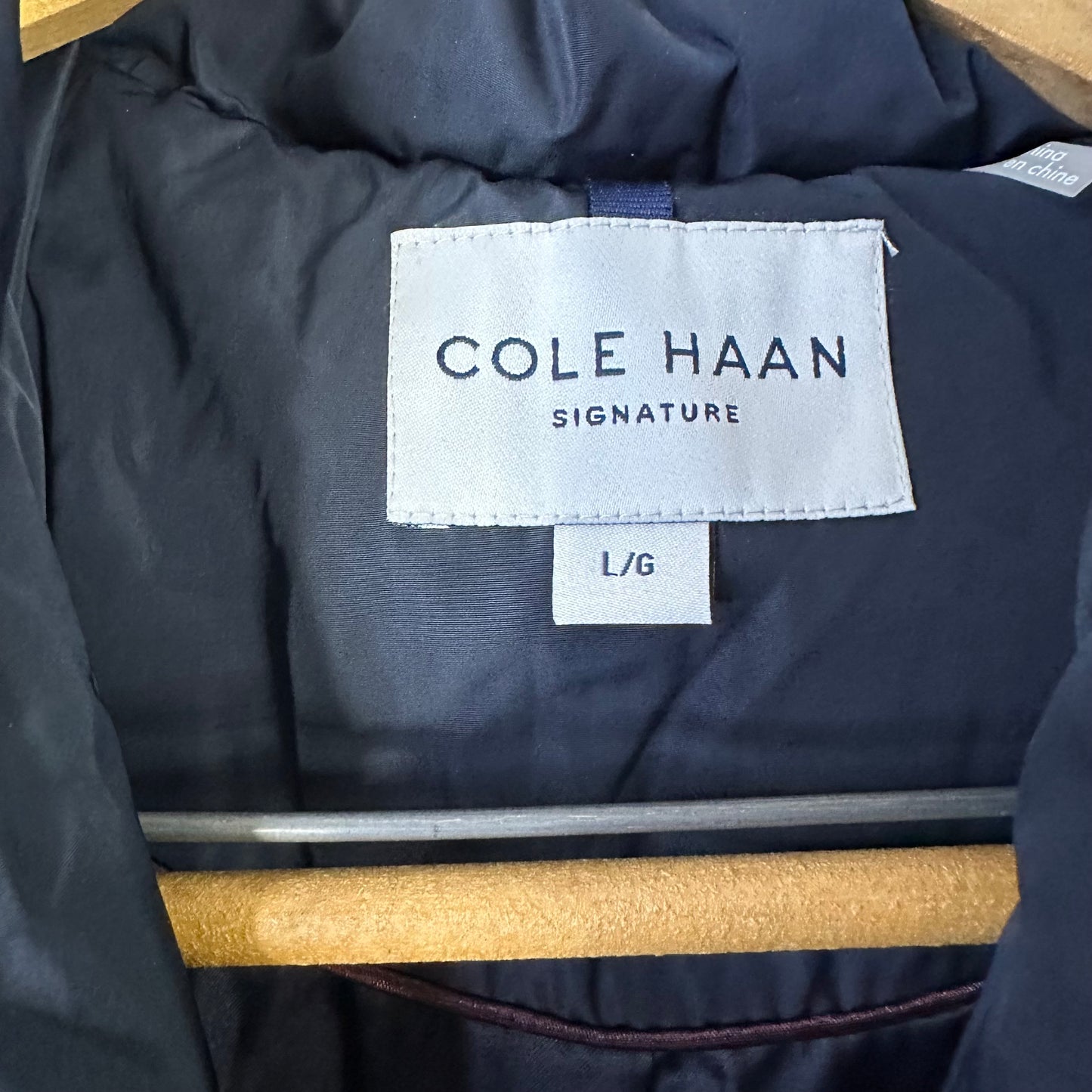 Cole Haan Down Puffer Coat Women's Size Large Hooded Parka Navy Blue - Good Depth On Pockets