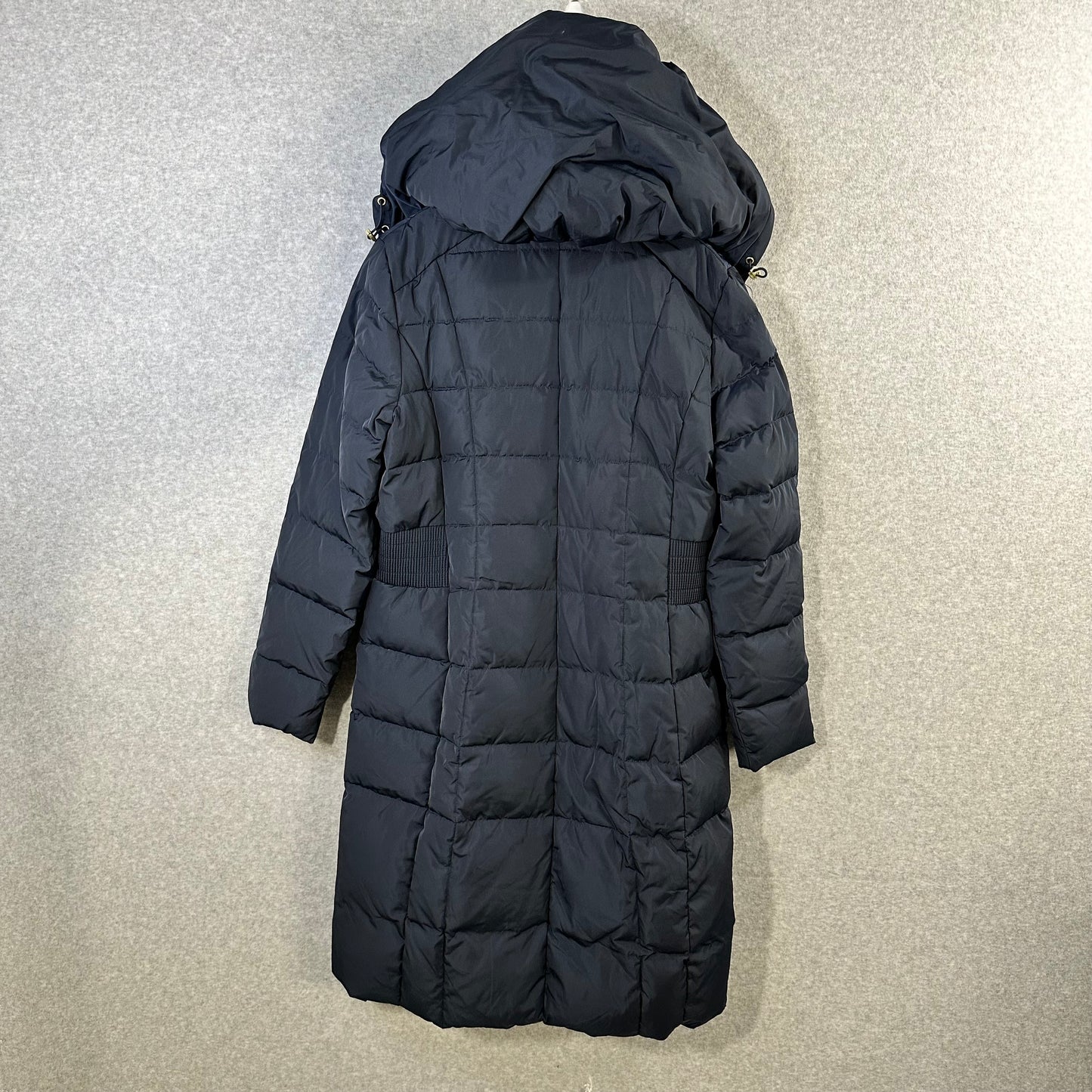 Cole Haan Down Puffer Coat Women's Size Large Hooded Parka Navy Blue - Good Depth On Pockets