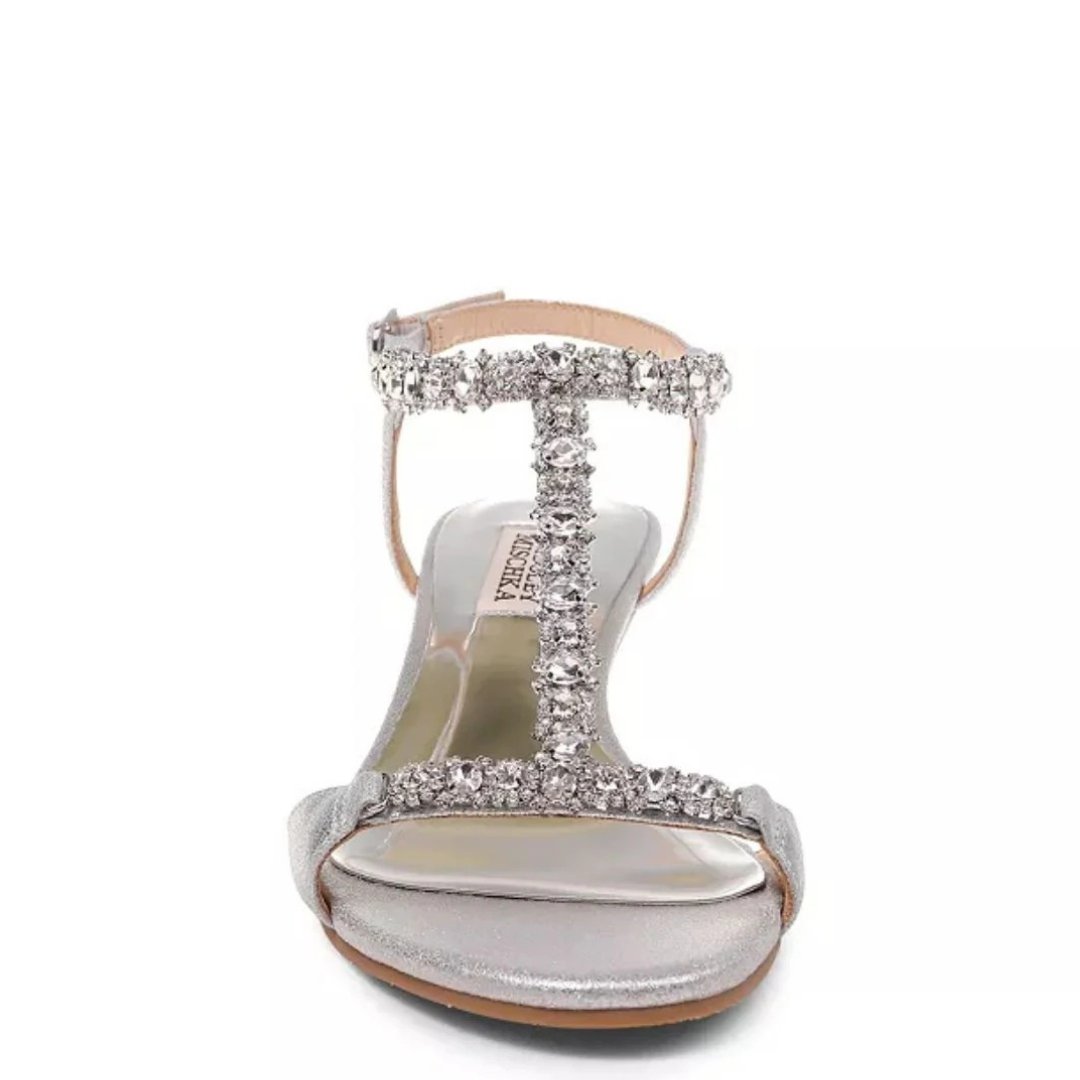Badgley Mischka Yadira Embellished Satin Triple Strap Wedge Sandals Size 7M