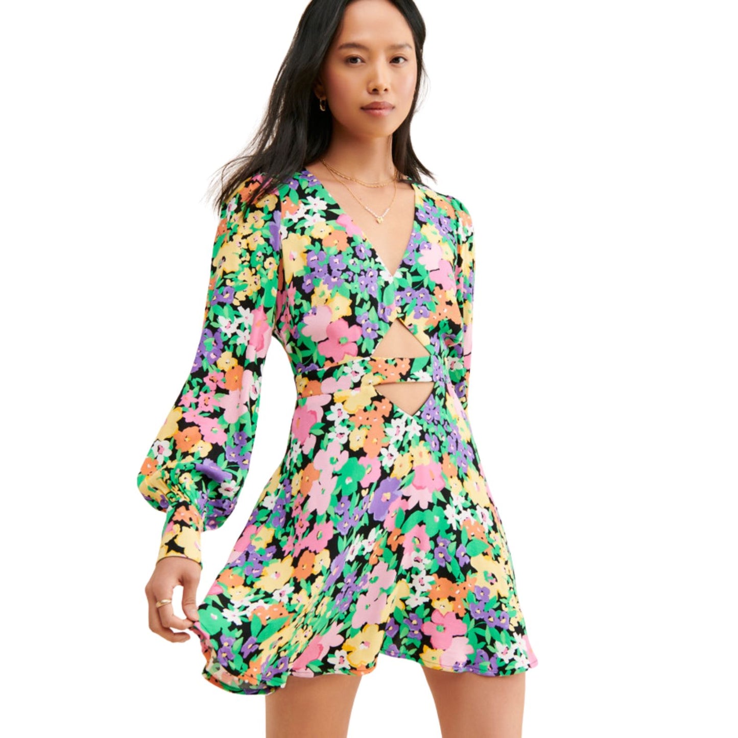 AFRM Merion Neon Garden Mini Dress Women's Size Large