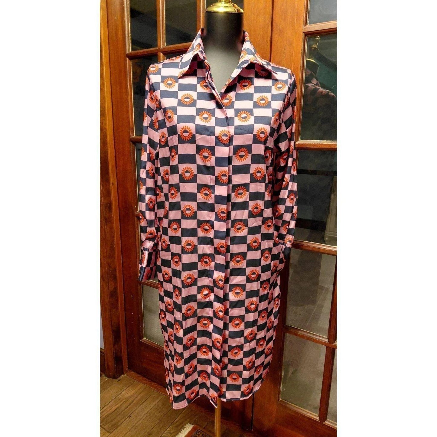 Vilagallo Midi Shirt Dress Womens Medium EU 42 Pockets Blue Orange Pink