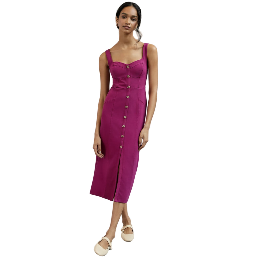 Anthropologie Maeve Knit Midi Dress Women's Size 8 Stretch Wildberry Sweetheart Neckline