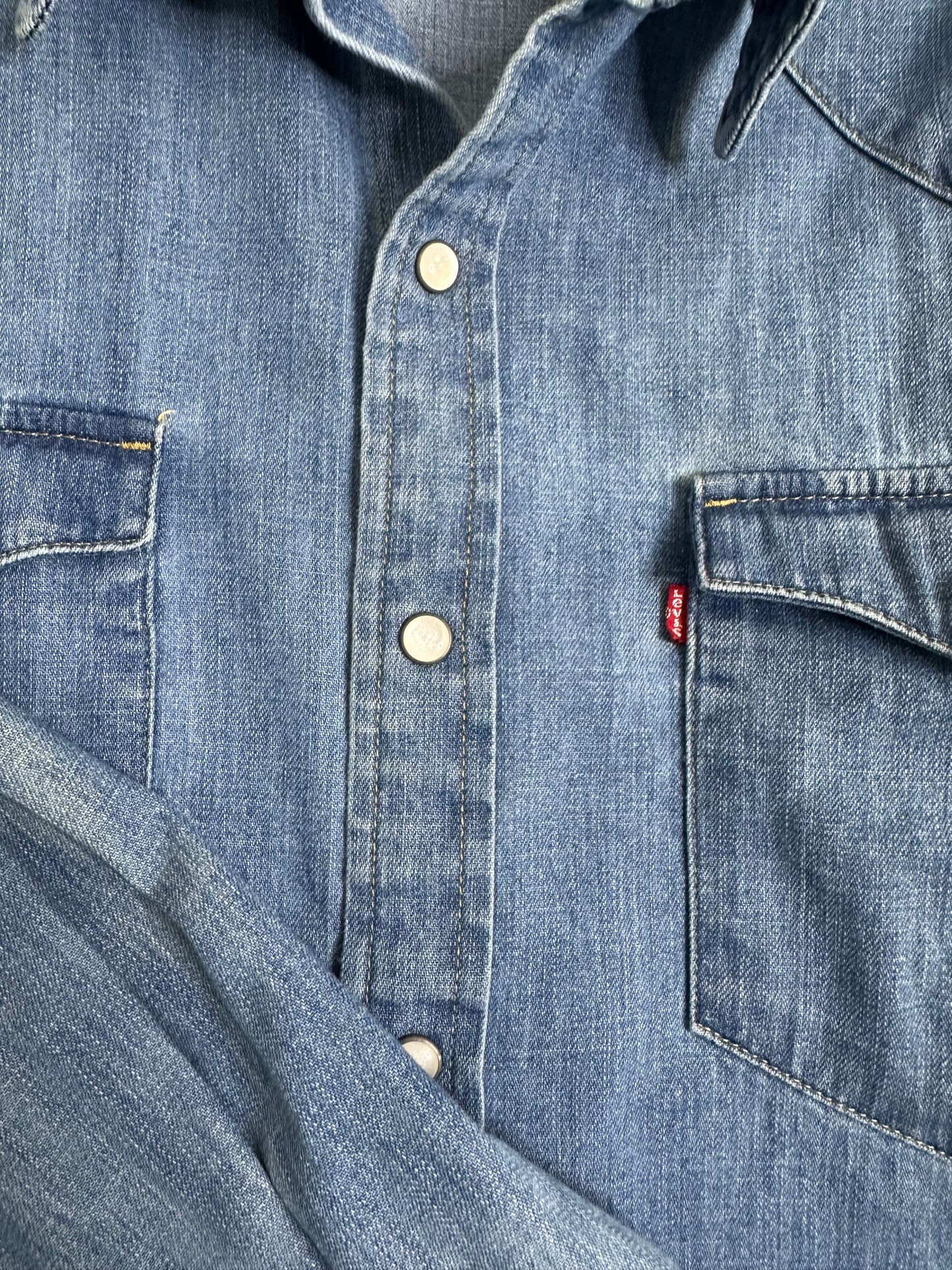 Levi's Western Medium Wash Denim Pearl Snap Button-Up Shirt Men's XXL