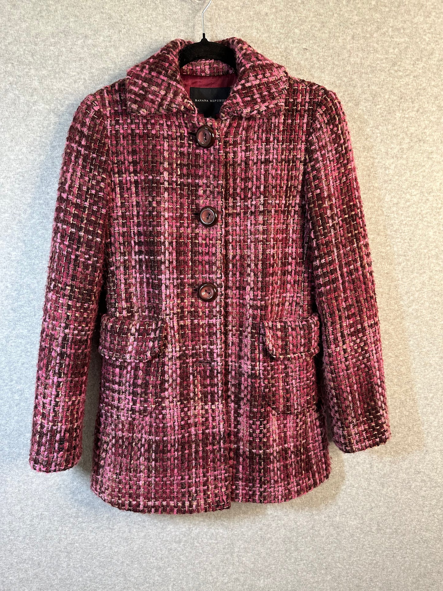 Banana Republic Mohair Wool Blend Tweed Pea Coat Size Extra Small